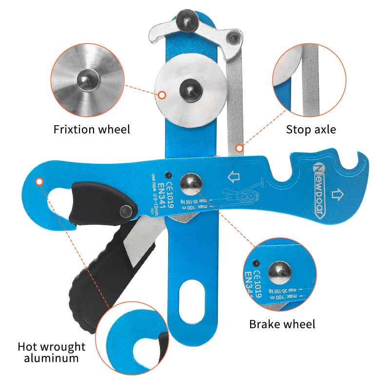 NewDoar Climbing Stop Descender Rappelling Belay for Ropes 9-12mm The Novices for Arborist CE Certification(Blue) - Image 3